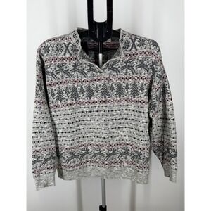 Chelsea Gardens Vintage Fair Isle Reindeer Sweater Grey Red XL Made in USA